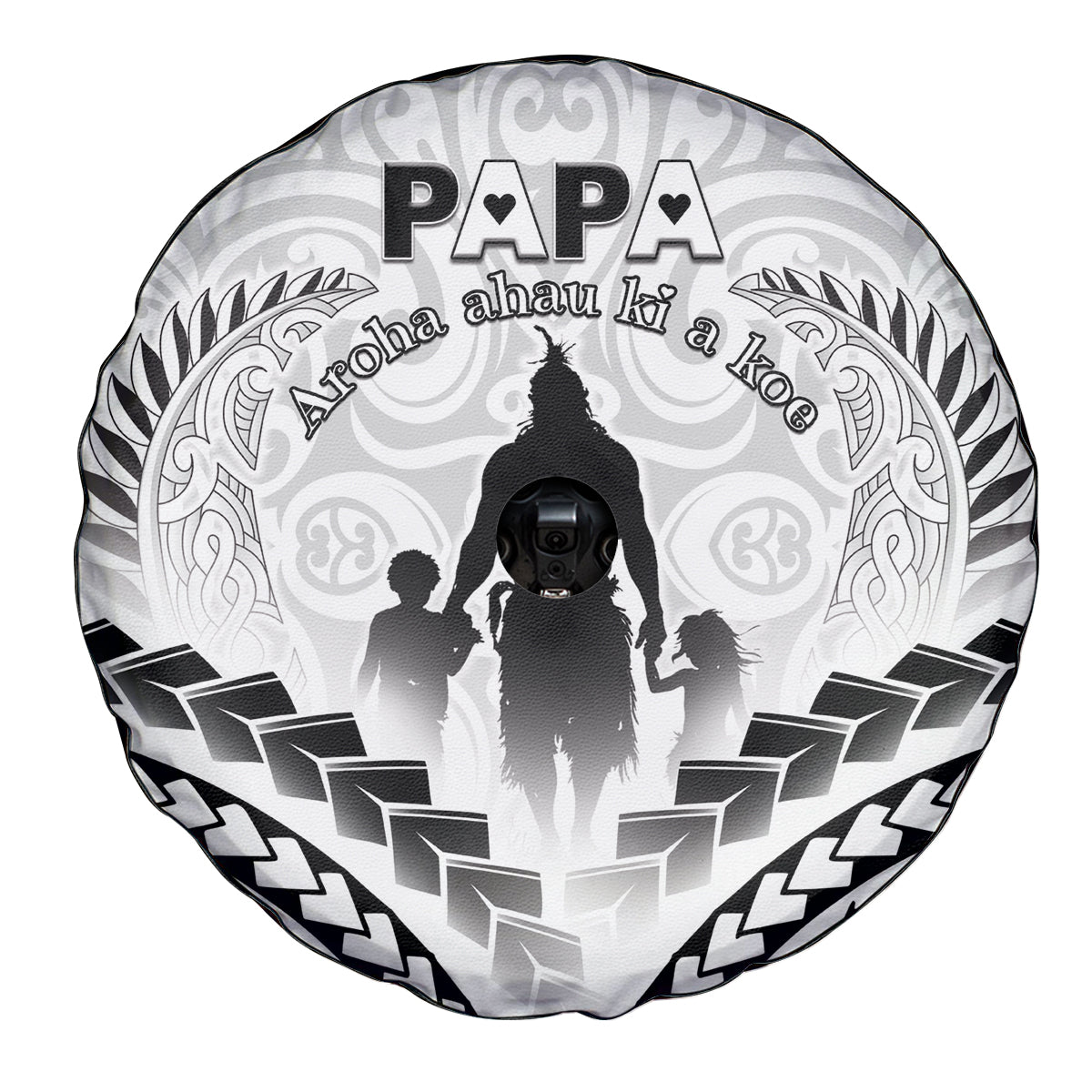 New Zealand Happy Father's Day Spare Tire Cover Aroha Ahau Ki A Koe Papa Polynesian Tribal