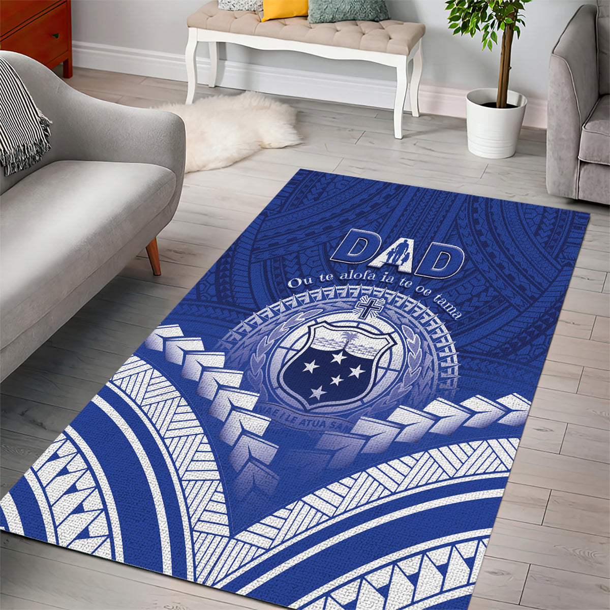 Samoa Happy Father's Day Area Rug Ou Te Alofa Ia Te Oe Tama Dad Polynesian Tribal