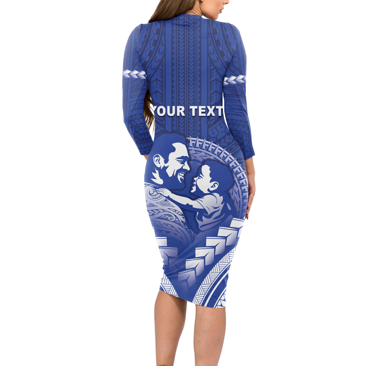 Personalised Samoa Happy Father's Day Long Sleeve Bodycon Dress Ou Te Alofa Ia Te Oe Tama Dad Polynesian Tribal LT05 - Polynesian Pride