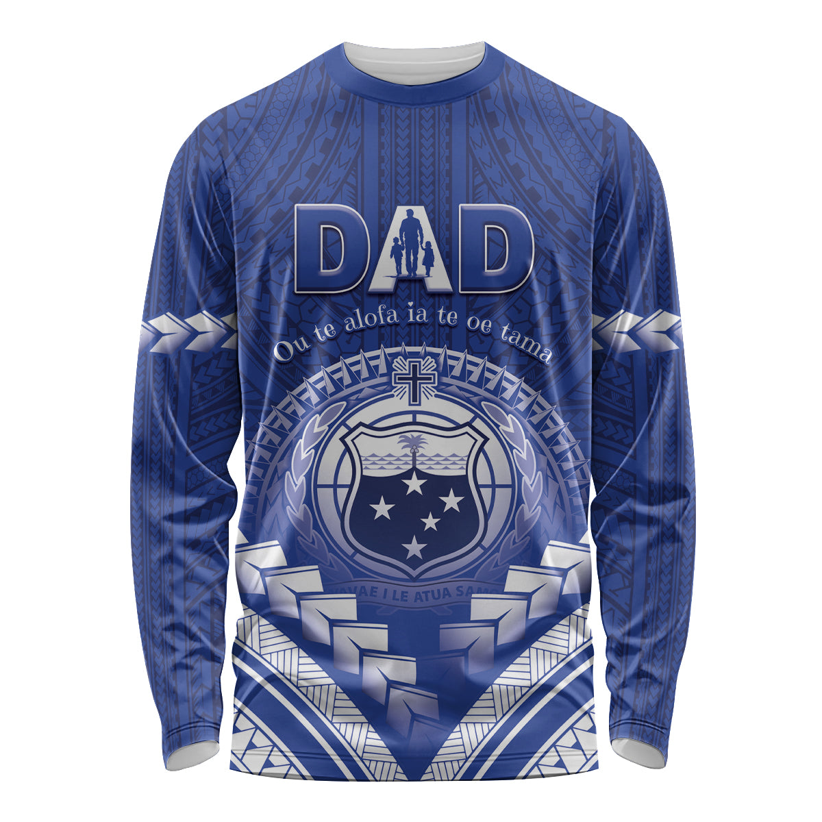 Personalised Samoa Happy Father's Day Long Sleeve Shirt Ou Te Alofa Ia Te Oe Tama Dad Polynesian Tribal LT05 Unisex Blue - Polynesian Pride