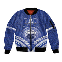Personalised Samoa Happy Father's Day Sleeve Zip Bomber Jacket Ou Te Alofa Ia Te Oe Tama Dad Polynesian Tribal LT05 Unisex Blue - Polynesian Pride