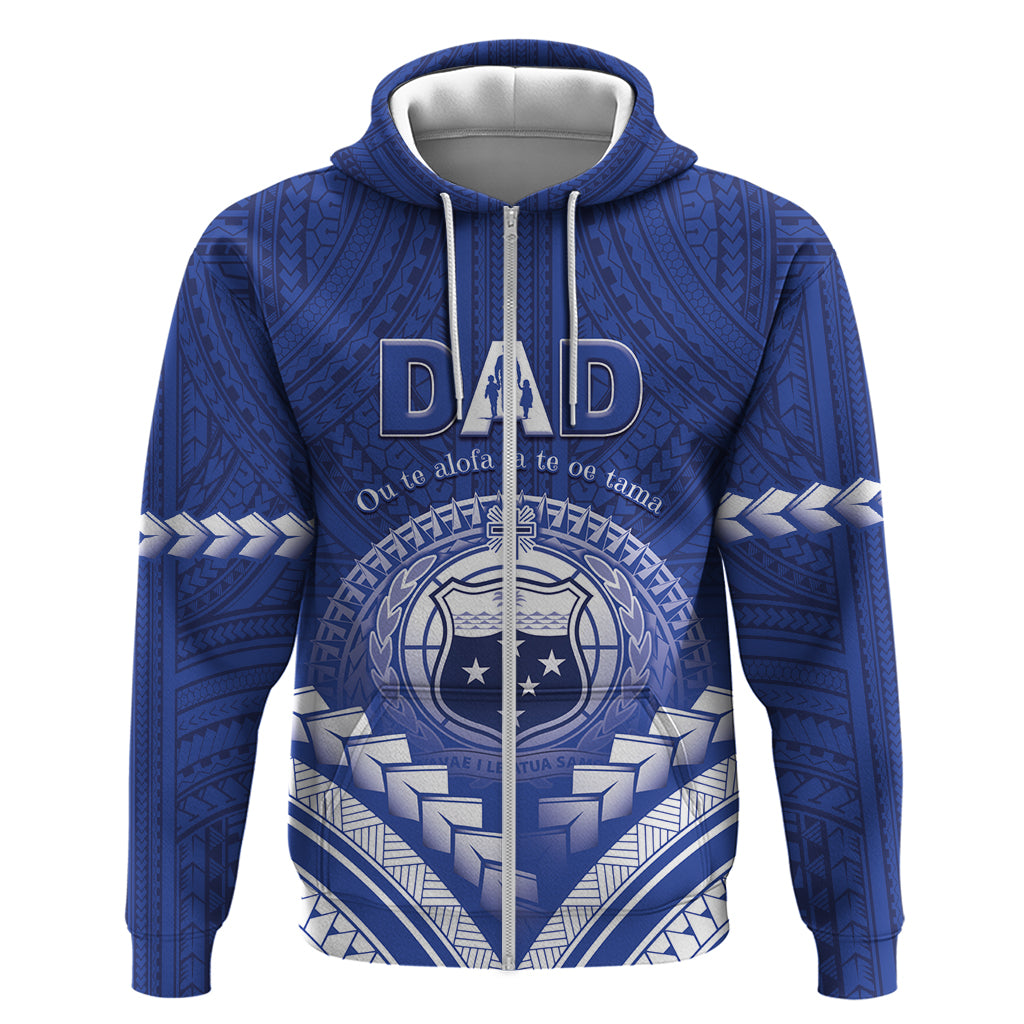 Personalised Samoa Happy Father's Day Zip Hoodie Ou Te Alofa Ia Te Oe Tama Dad Polynesian Tribal LT05 Zip Hoodie Blue - Polynesian Pride