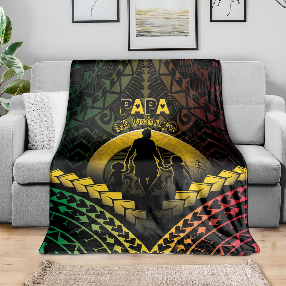 Vanuatu Happy Father's Day Blanket Mi Lavem Yu Papa Polynesian Tribal