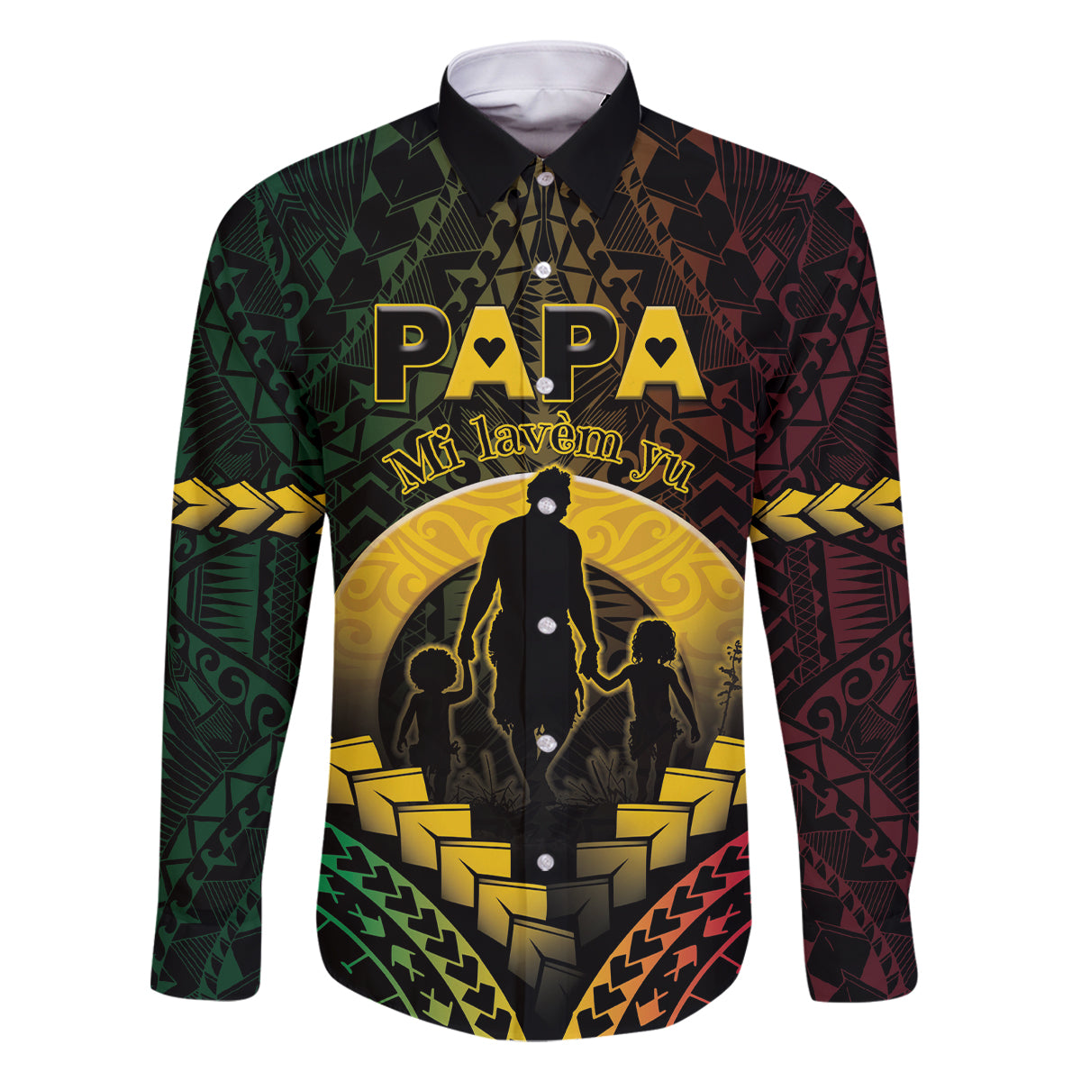 Personalised Vanuatu Happy Father's Day Family Matching Off Shoulder Maxi Dress and Hawaiian Shirt Mi Lavem Yu Papa Polynesian Tribal