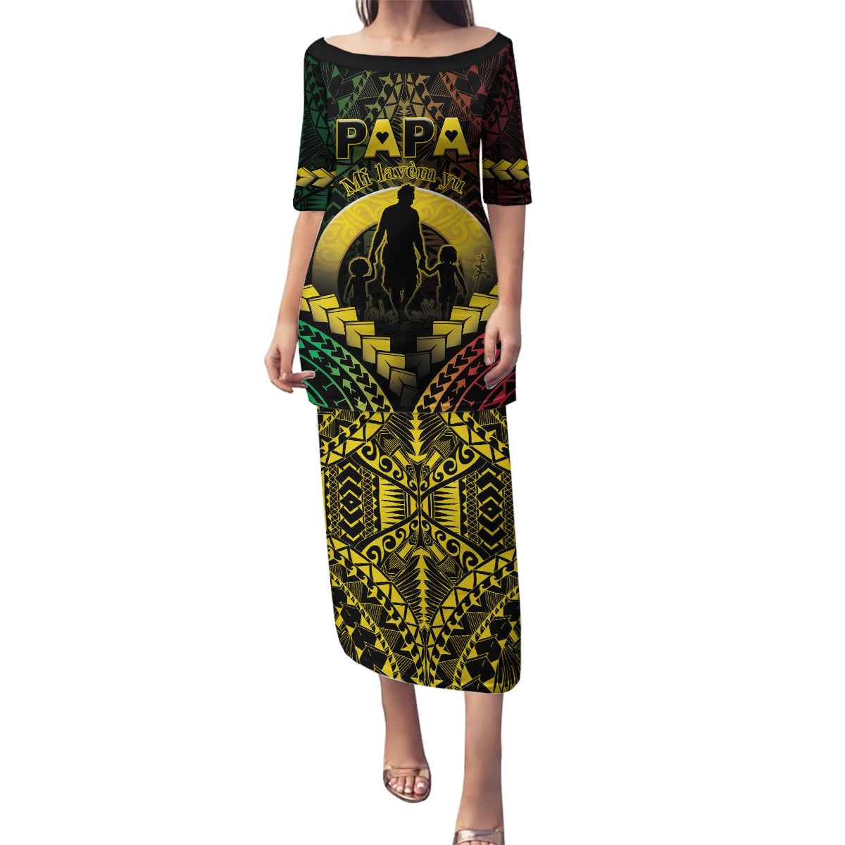 Personalised Vanuatu Happy Father's Day Family Matching Puletasi and Hawaiian Shirt Mi Lavem Yu Papa Polynesian Tribal