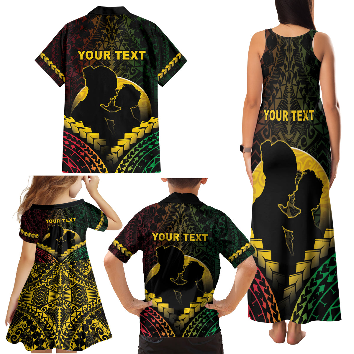 Personalised Vanuatu Happy Father's Day Family Matching Tank Maxi Dress and Hawaiian Shirt Mi Lavem Yu Papa Polynesian Tribal