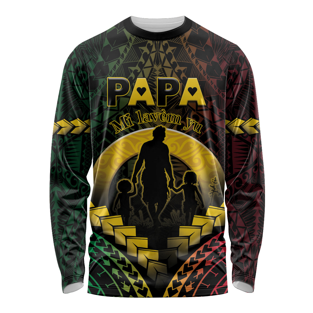 Personalised Vanuatu Happy Father's Day Long Sleeve Shirt Mi Lavem Yu Papa Polynesian Tribal