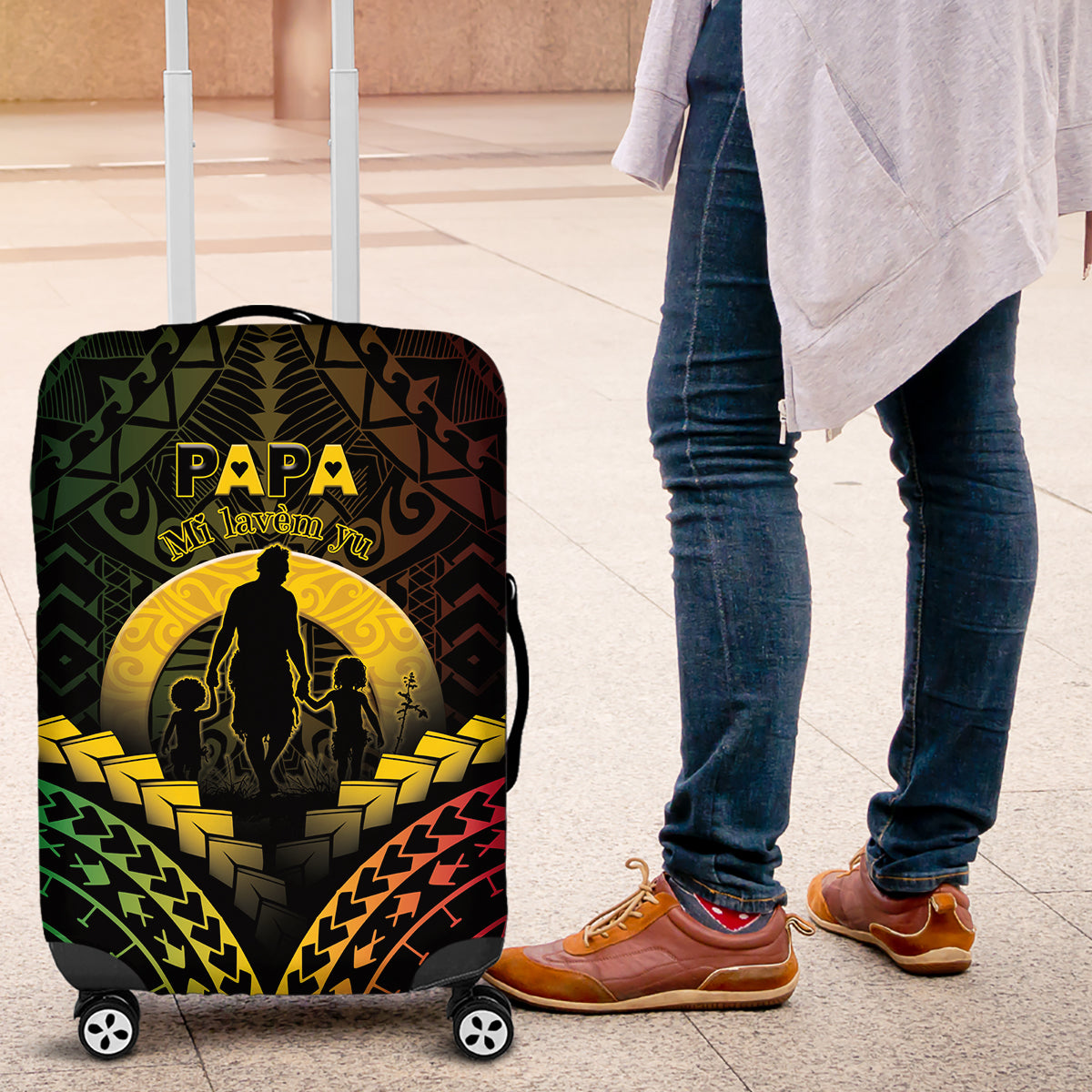 Vanuatu Happy Father's Day Luggage Cover Mi Lavem Yu Papa Polynesian Tribal LT05 Reggae - Polynesian Pride
