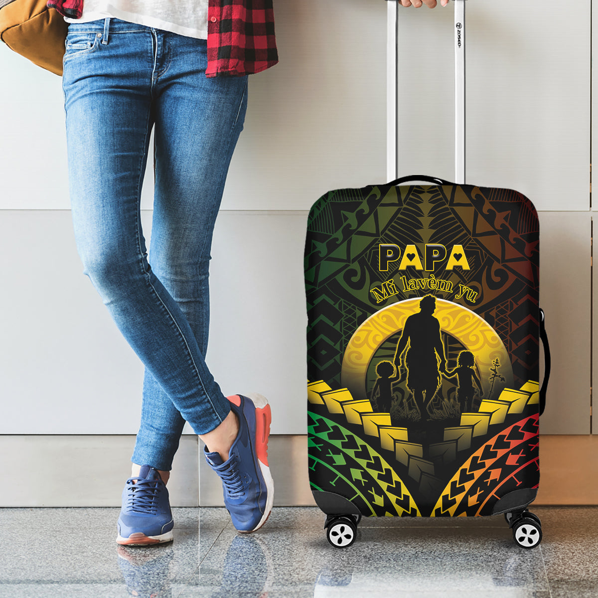 Vanuatu Happy Father's Day Luggage Cover Mi Lavem Yu Papa Polynesian Tribal LT05 - Polynesian Pride
