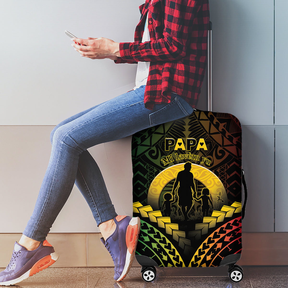 Vanuatu Happy Father's Day Luggage Cover Mi Lavem Yu Papa Polynesian Tribal LT05 - Polynesian Pride