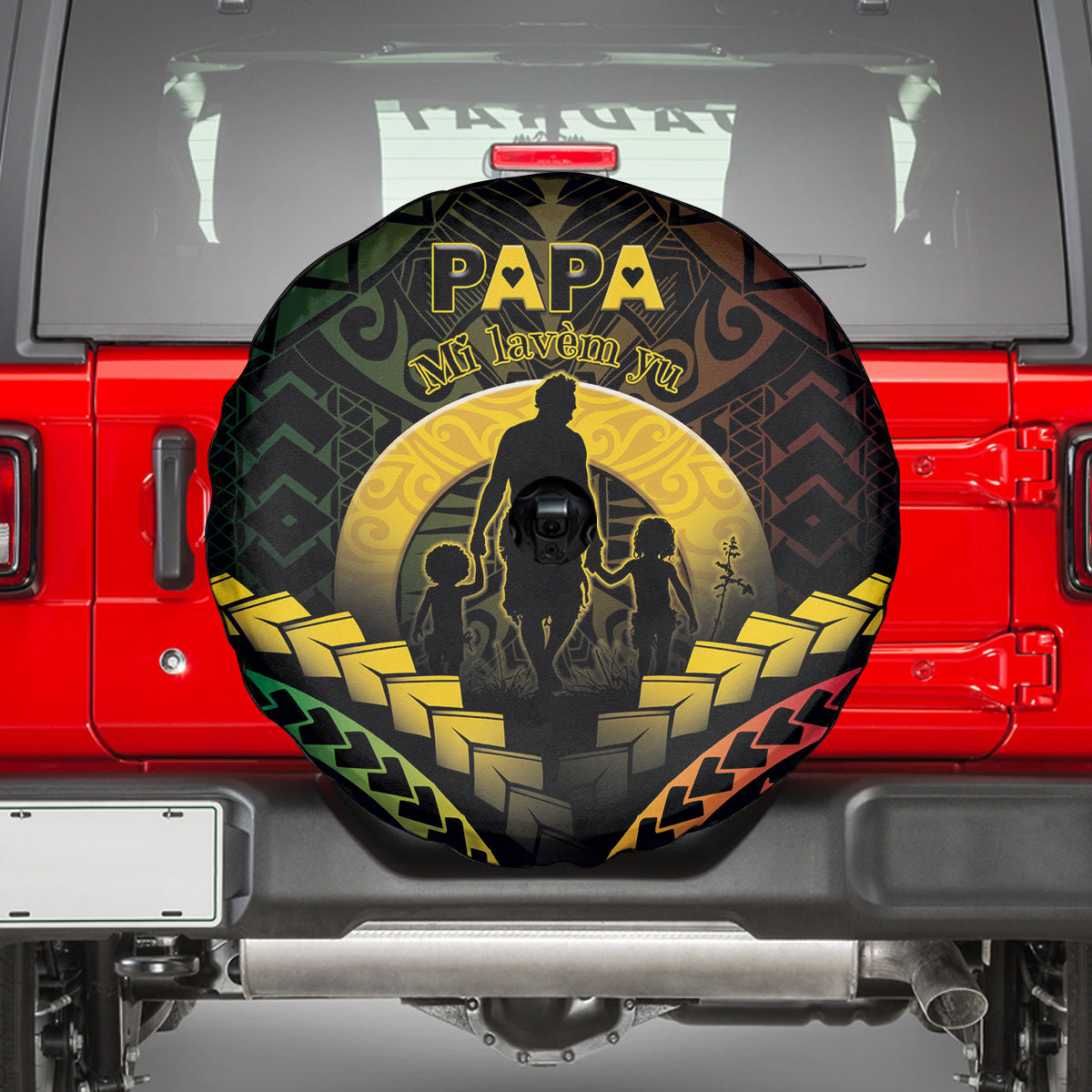 Vanuatu Happy Father's Day Spare Tire Cover Mi Lavem Yu Papa Polynesian Tribal