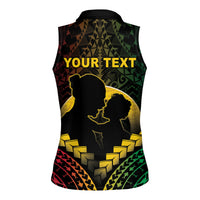 Personalised Vanuatu Happy Father's Day Women Sleeveless Polo Shirt Mi Lavem Yu Papa Polynesian Tribal