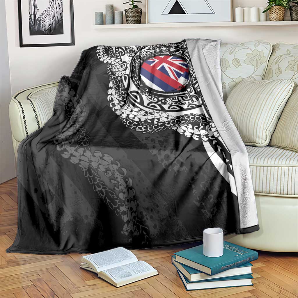 Hawaii Flag Day Blanket Hawaiian Maile Lei LT05 Black - Polynesian Pride