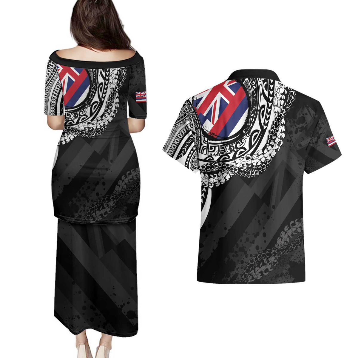 Hawaii Flag Day Couples Matching Puletasi and Hawaiian Shirt Hawaiian Maile Lei LT05 - Polynesian Pride