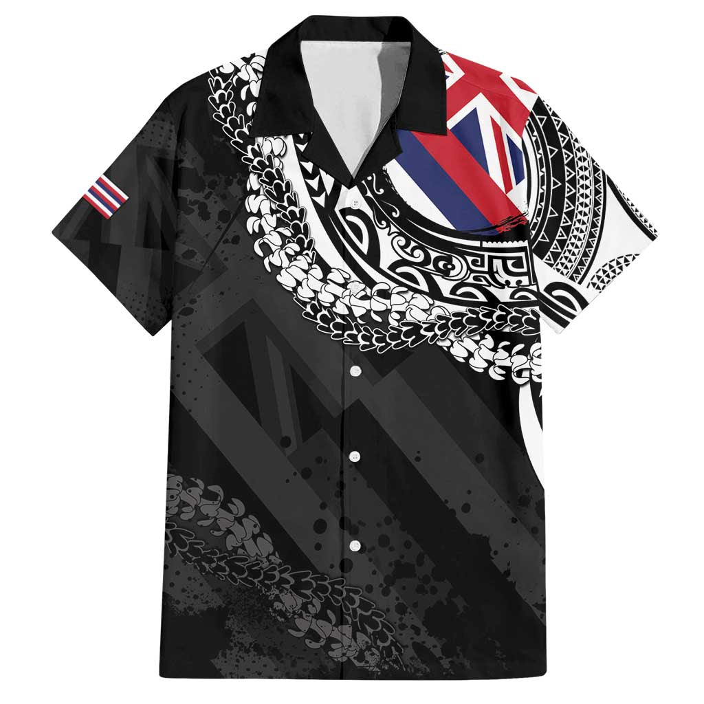 Hawaii Flag Day Family Matching Long Sleeve Bodycon Dress and Hawaiian Shirt Hawaiian Maile Lei LT05 Dad's Shirt - Short Sleeve Black - Polynesian Pride