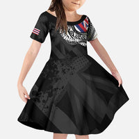 Hawaii Flag Day Family Matching Puletasi and Hawaiian Shirt Hawaiian Maile Lei LT05 Daughter's Dress Black - Polynesian Pride