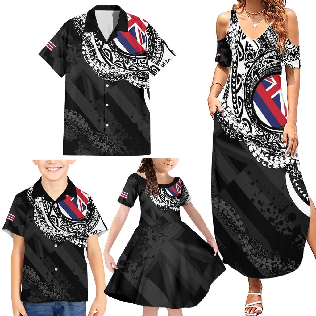 Hawaii Flag Day Family Matching Summer Maxi Dress and Hawaiian Shirt Hawaiian Maile Lei