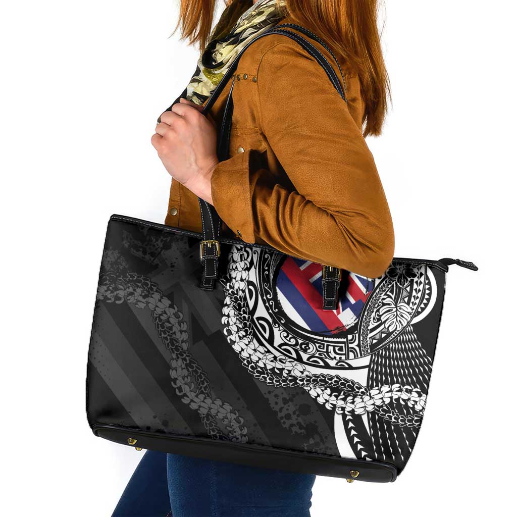 Hawaii Flag Day Leather Tote Bag Hawaiian Maile Lei