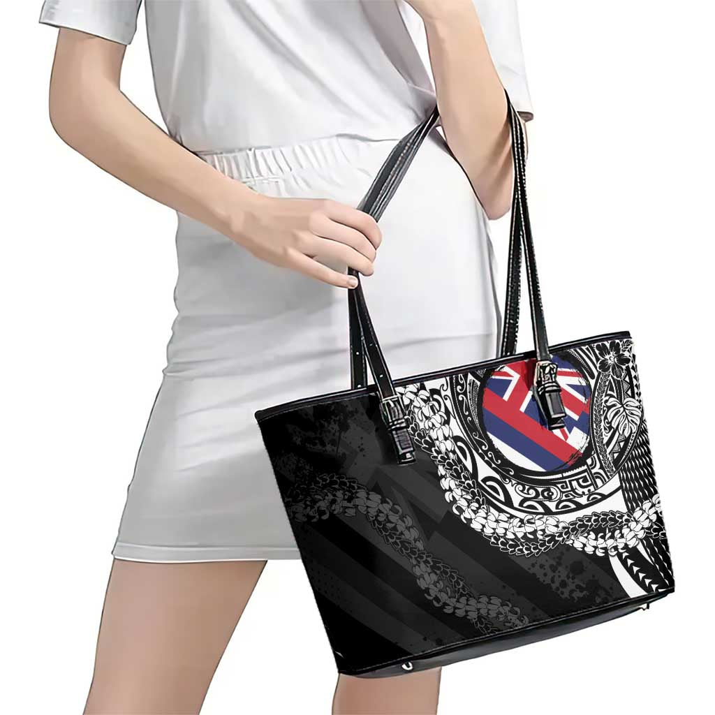Hawaii Flag Day Leather Tote Bag Hawaiian Maile Lei