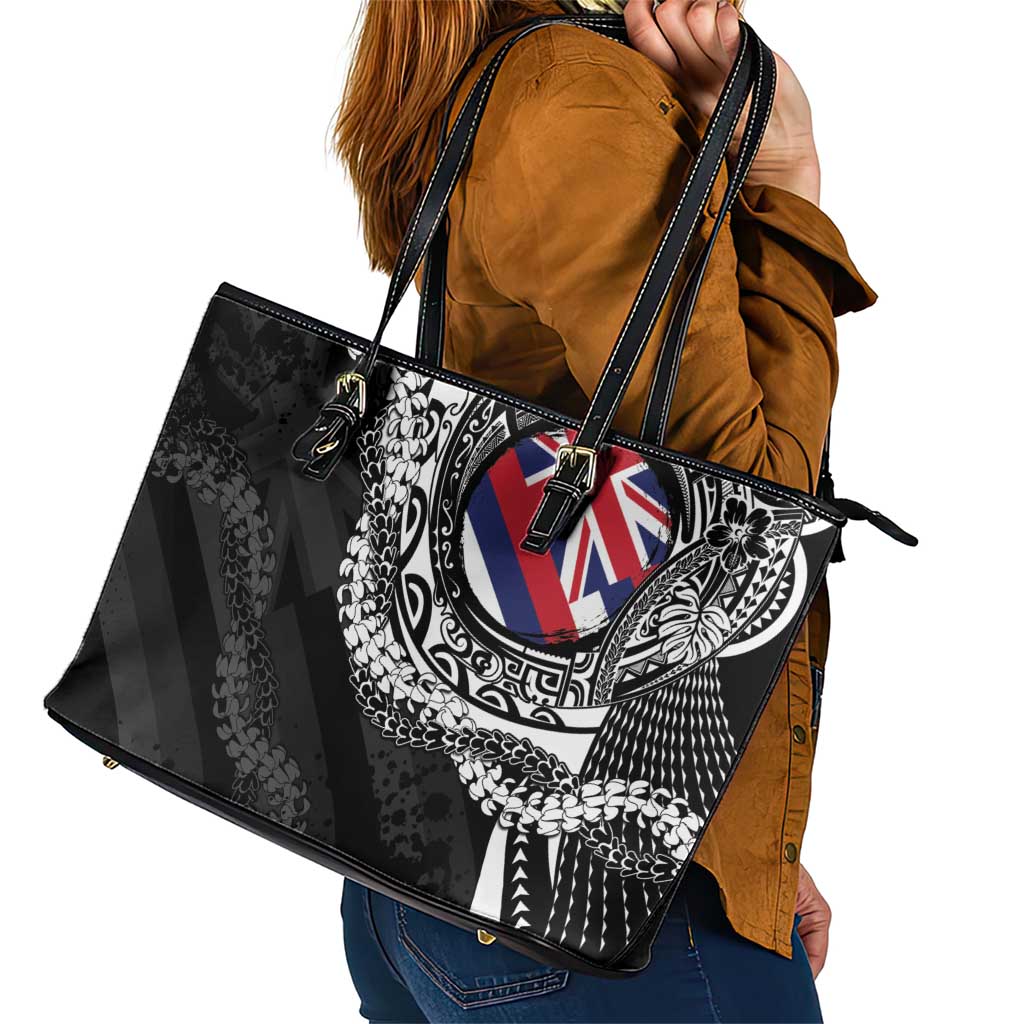 Hawaii Flag Day Leather Tote Bag Hawaiian Maile Lei