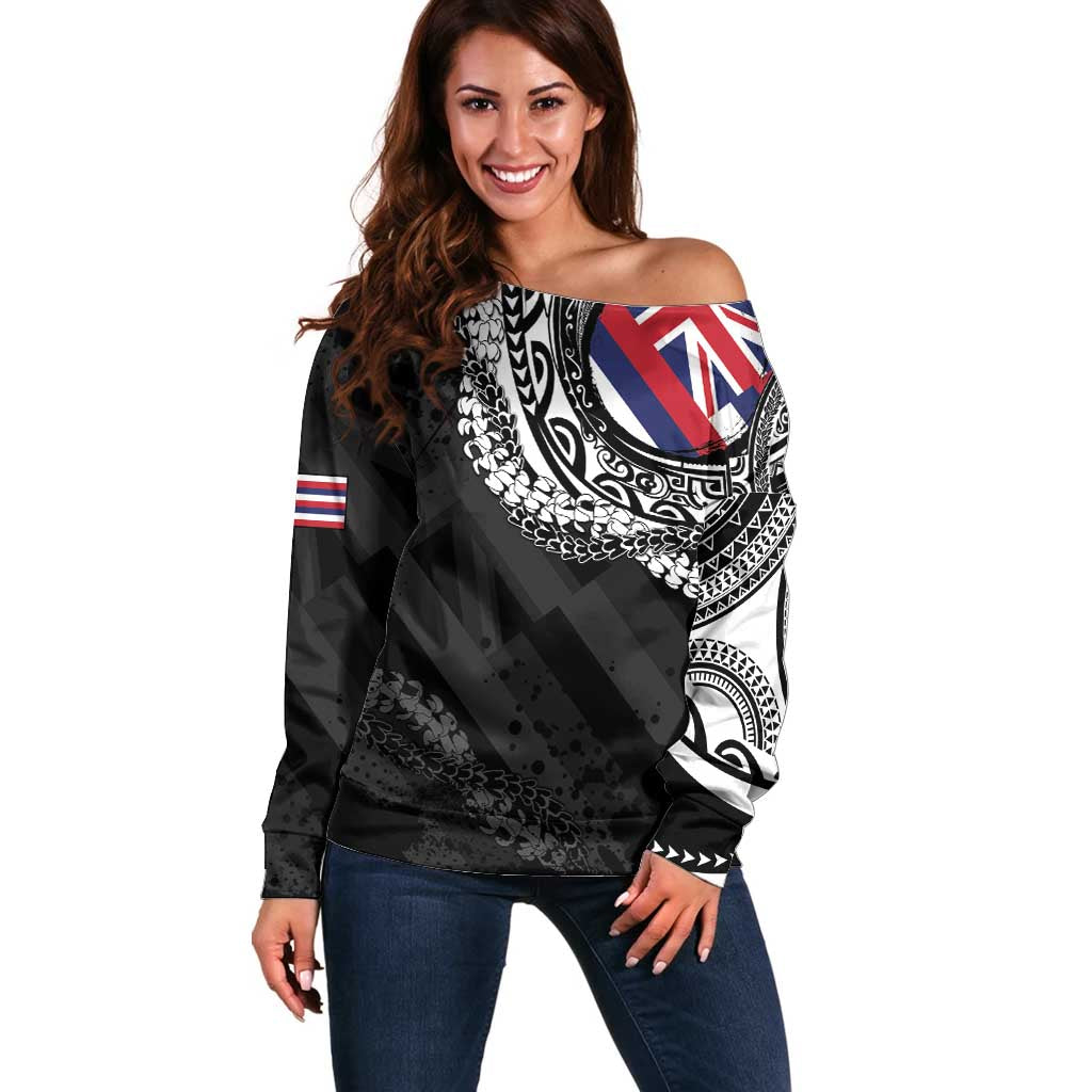 Hawaii Flag Day Off Shoulder Sweater Hawaiian Maile Lei