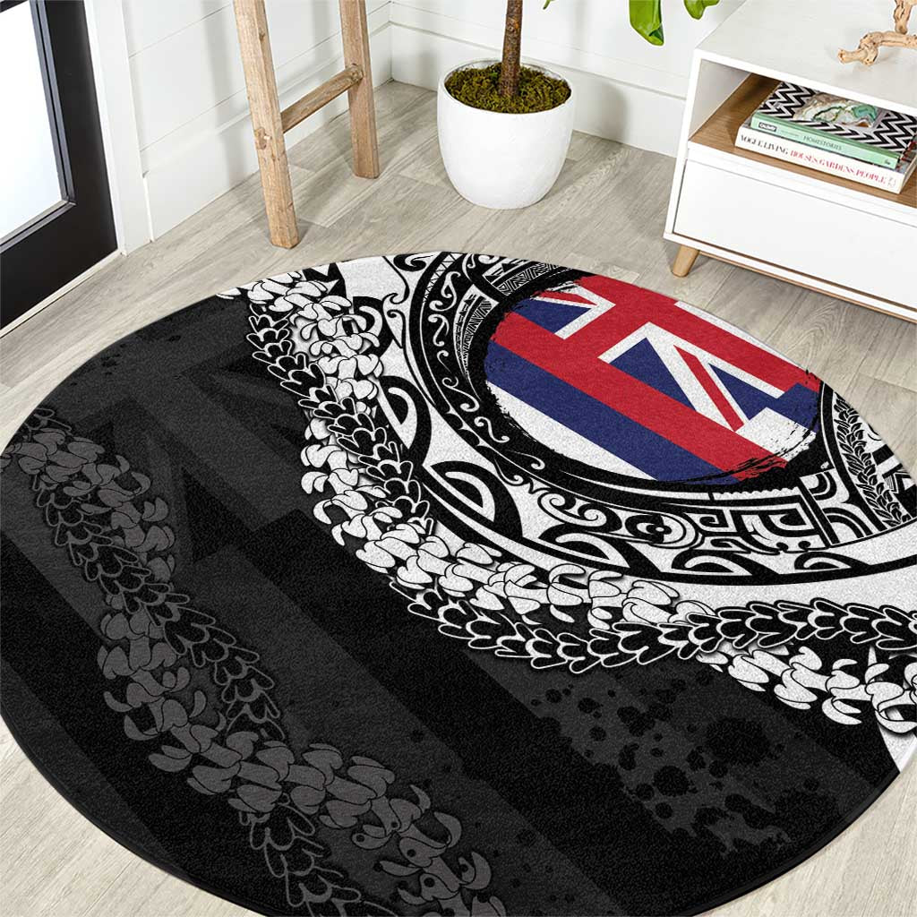 Hawaii Flag Day Round Carpet Hawaiian Maile Lei LT05 Black - Polynesian Pride