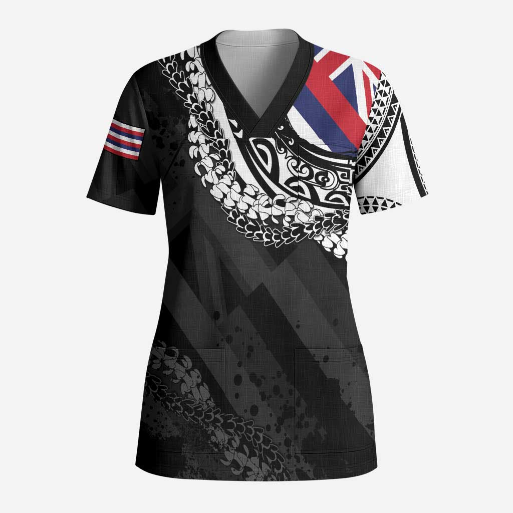 Hawaii Flag Day Scrub Top Hawaiian Maile Lei - Polynesian Pride