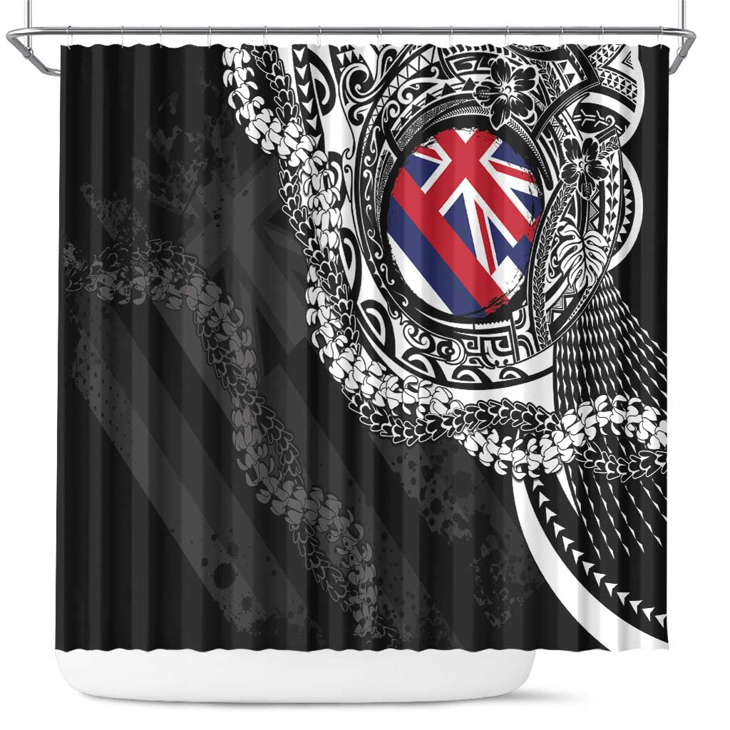 Hawaii Flag Day Shower Curtain Hawaiian Maile Lei LT05 Black - Polynesian Pride