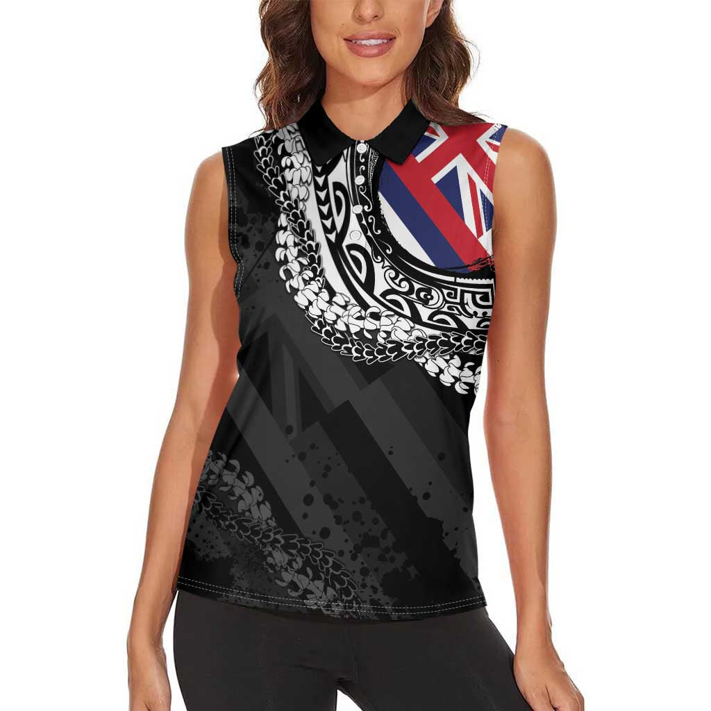Hawaii Flag Day Women Sleeveless Polo Shirt Hawaiian Maile Lei LT05 - Polynesian Pride