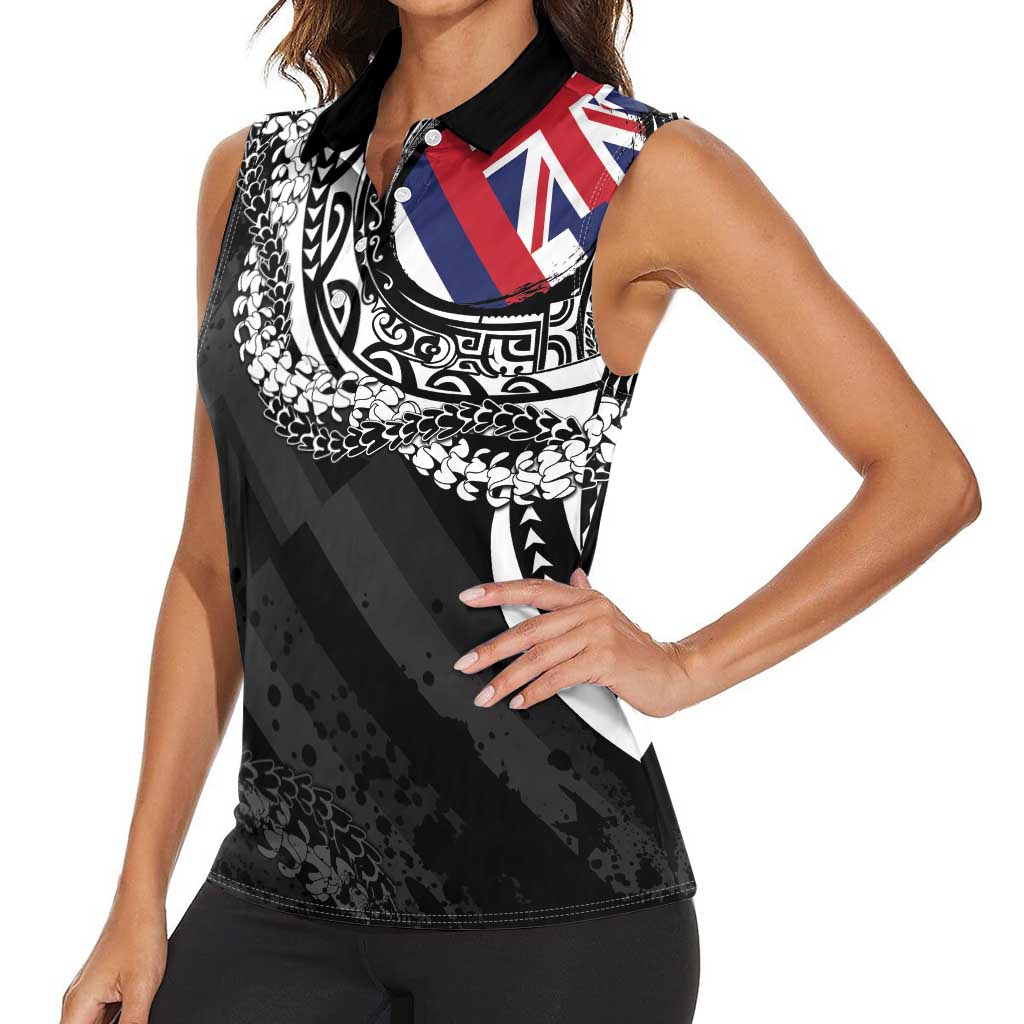 Hawaii Flag Day Women Sleeveless Polo Shirt Hawaiian Maile Lei LT05 - Polynesian Pride
