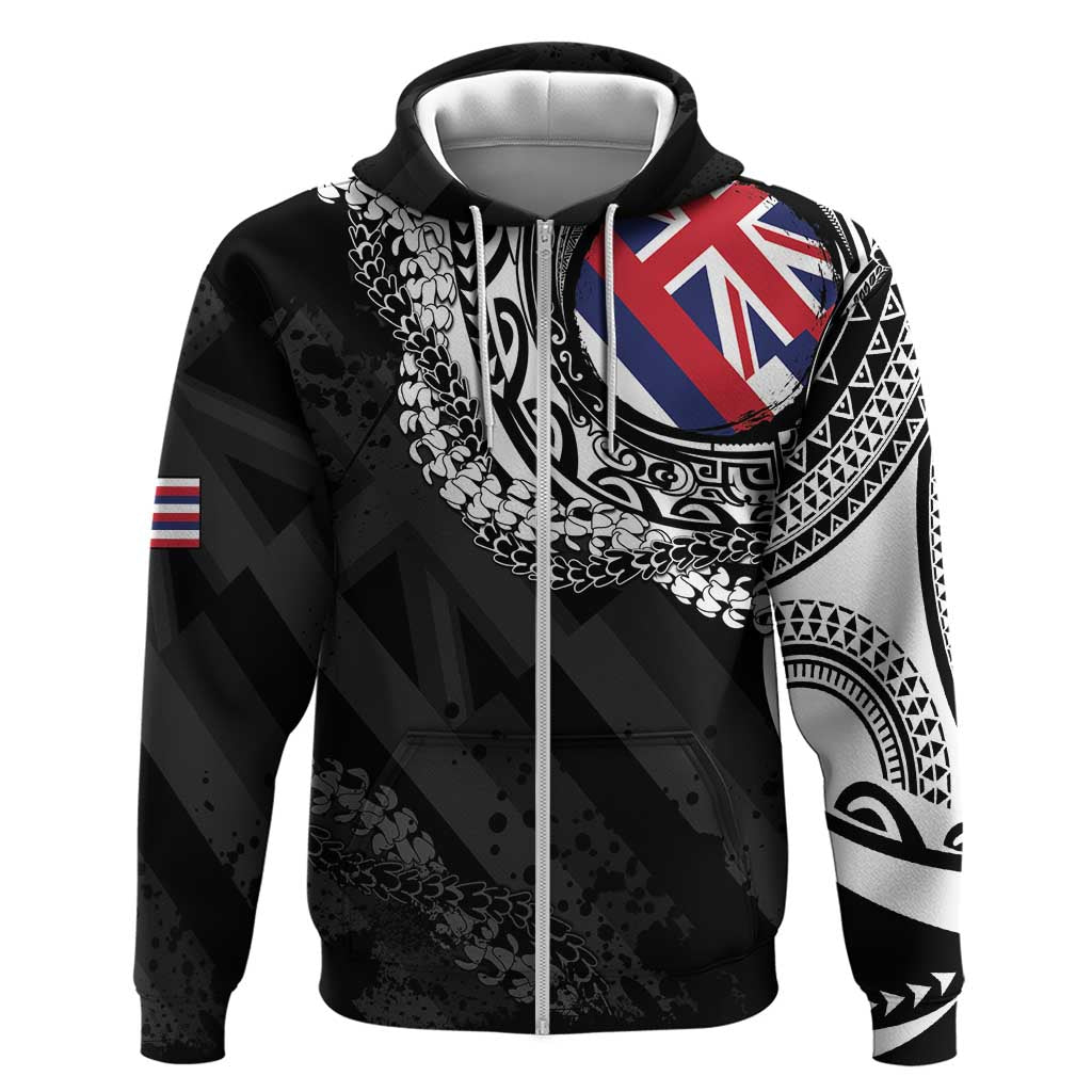 Hawaii Flag Day Zip Hoodie Hawaiian Maile Lei LT05 Zip Hoodie Black - Polynesian Pride