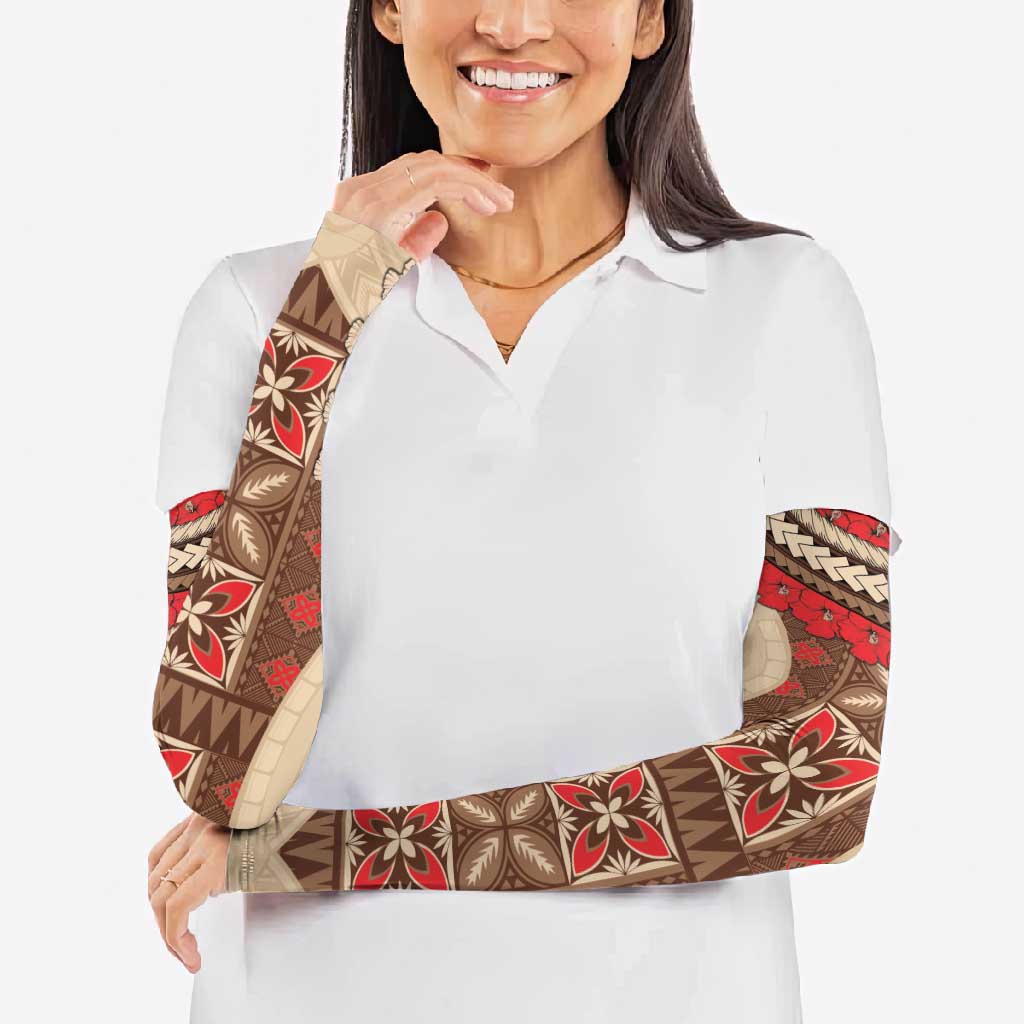 Samoa Language Week Arm Sleeves Samoan Motif With Red Hibiscus LT05 - Polynesian Pride