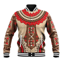 Samoa Language Week Baseball Jacket Samoan Motif With Red Hibiscus LT05 Unisex Beige - Polynesian Pride