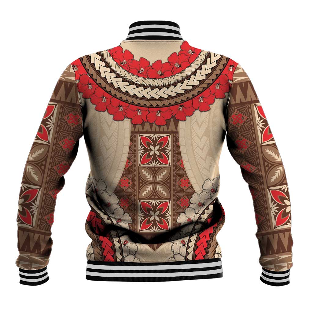 Samoa Language Week Baseball Jacket Samoan Motif With Red Hibiscus LT05 - Polynesian Pride