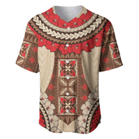 Samoa Language Week Baseball Jersey Samoan Motif With Red Hibiscus LT05 Beige - Polynesian Pride