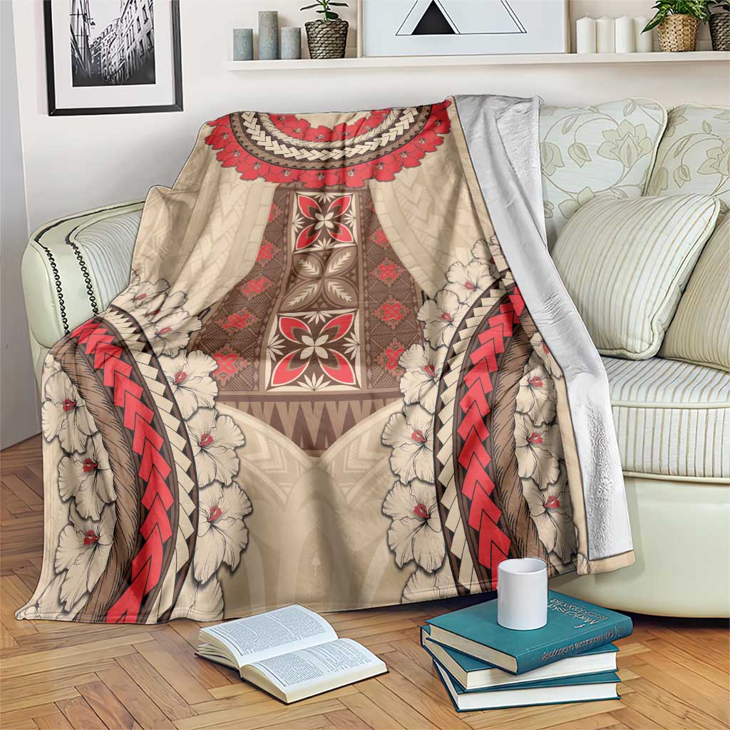 Samoa Language Week Blanket Samoan Motif With Red Hibiscus LT05 Beige - Polynesian Pride
