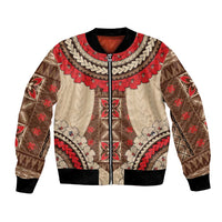 Samoa Language Week Bomber Jacket Samoan Motif With Red Hibiscus LT05 Unisex Beige - Polynesian Pride