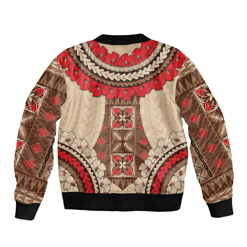 Samoa Language Week Bomber Jacket Samoan Motif With Red Hibiscus LT05 - Polynesian Pride