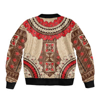 Samoa Language Week Bomber Jacket Samoan Motif With Red Hibiscus LT05 - Polynesian Pride