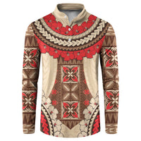 Samoa Language Week Button Sweatshirt Samoan Motif With Red Hibiscus LT05 Beige - Polynesian Pride