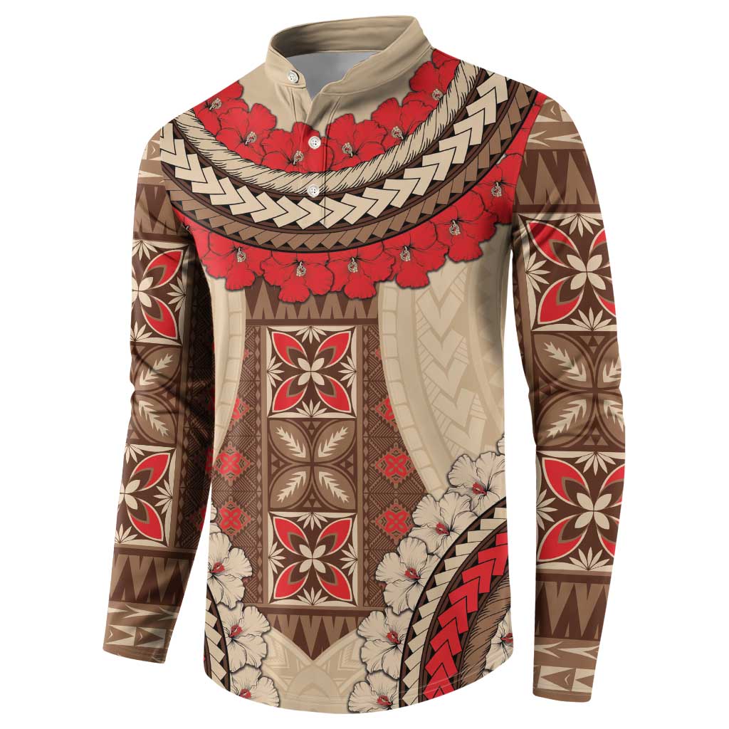 Samoa Language Week Button Sweatshirt Samoan Motif With Red Hibiscus LT05 - Polynesian Pride
