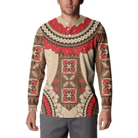Samoa Language Week Button Sweatshirt Samoan Motif With Red Hibiscus LT05 - Polynesian Pride