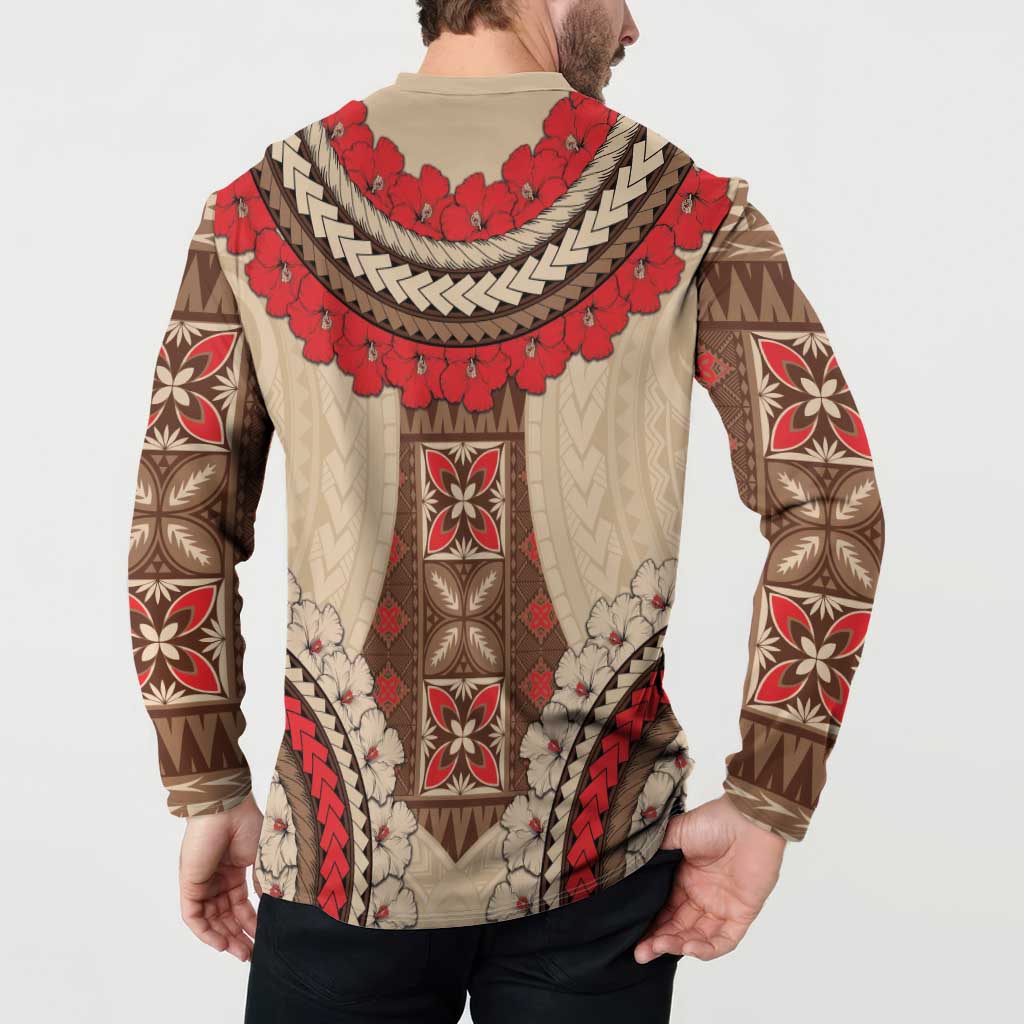 Samoa Language Week Button Sweatshirt Samoan Motif With Red Hibiscus LT05 - Polynesian Pride