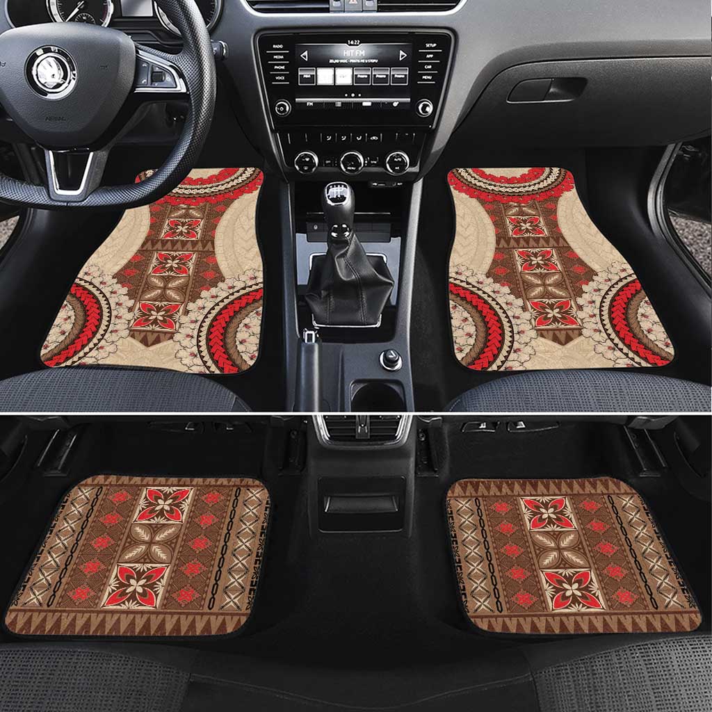 Samoa Language Week Car Mats Samoan Motif With Red Hibiscus LT05 Set 4pcs Beige - Polynesian Pride