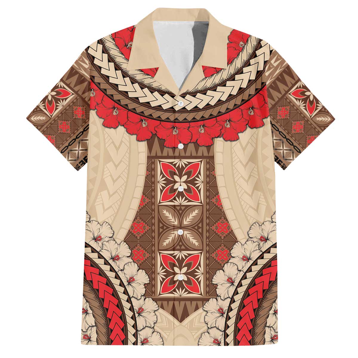 Samoa Language Week Family Matching Off The Shoulder Long Sleeve Dress and Hawaiian Shirt Samoan Motif With Red Hibiscus
