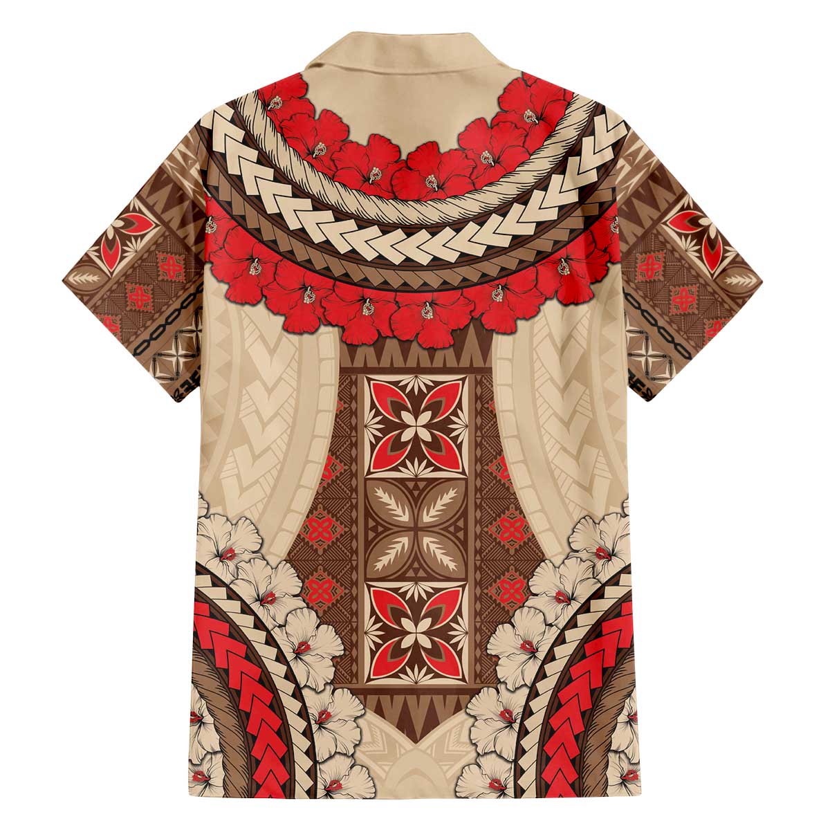 Samoa Language Week Family Matching Off The Shoulder Long Sleeve Dress and Hawaiian Shirt Samoan Motif With Red Hibiscus