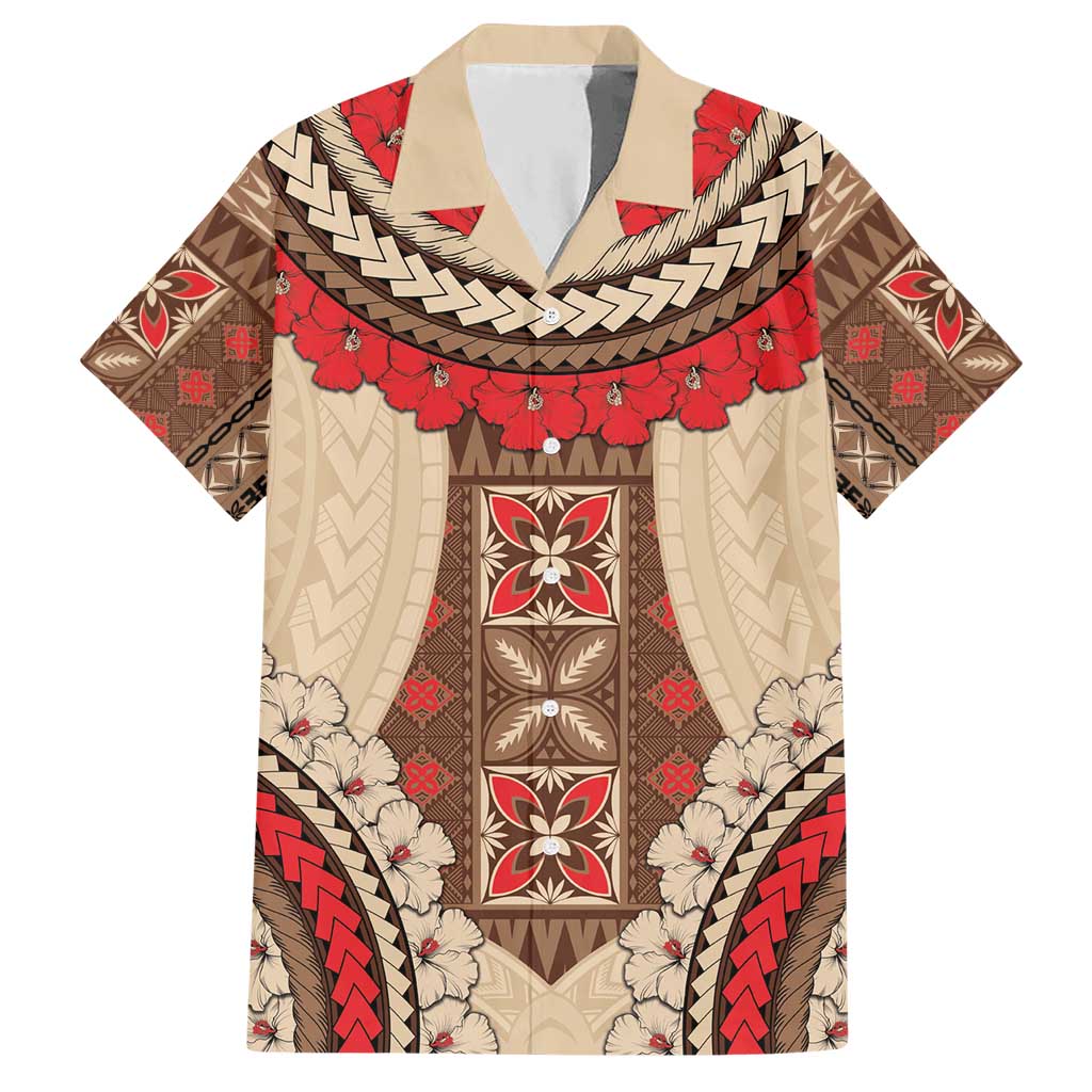 Samoa Language Week Hawaiian Shirt Samoan Motif With Red Hibiscus LT05 Beige - Polynesian Pride