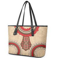 Samoa Language Week Leather Tote Bag Samoan Motif With Red Hibiscus LT05 - Polynesian Pride