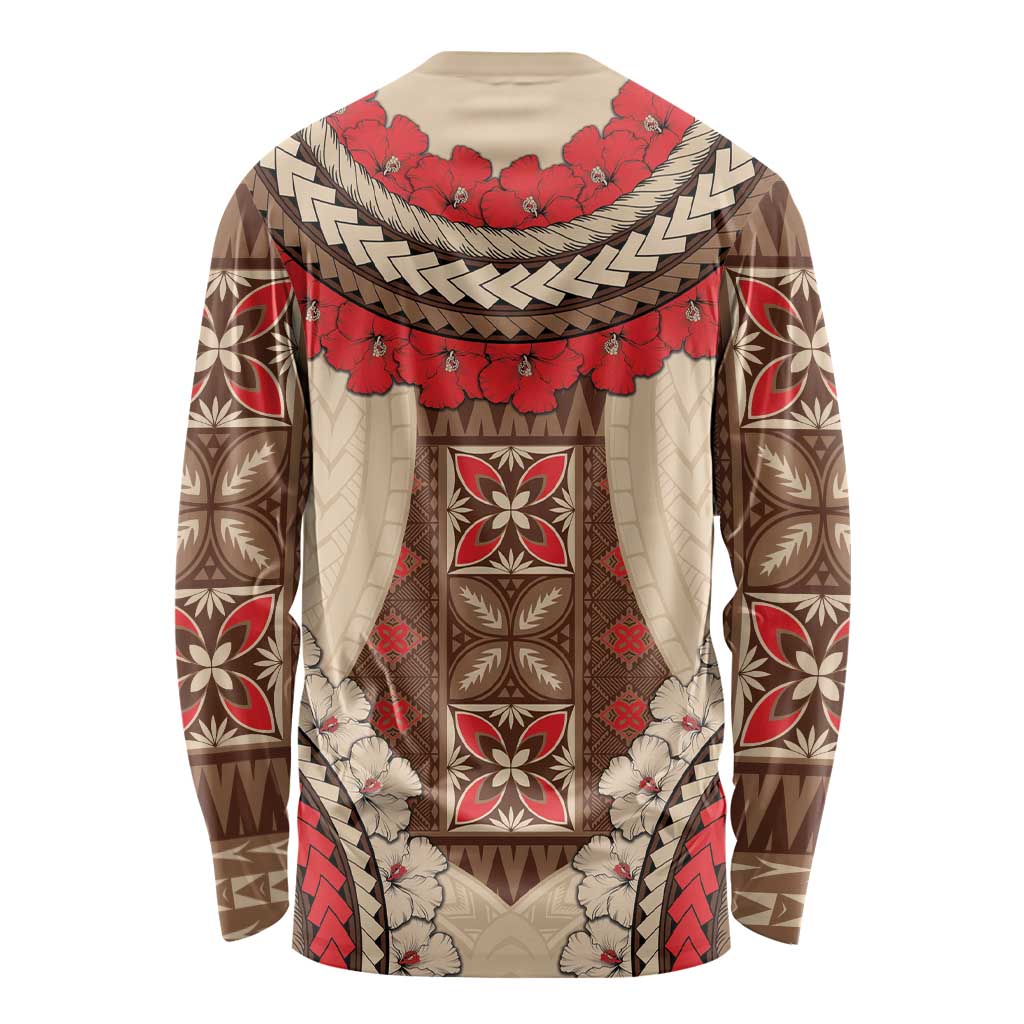 Samoa Language Week Long Sleeve Shirt Samoan Motif With Red Hibiscus