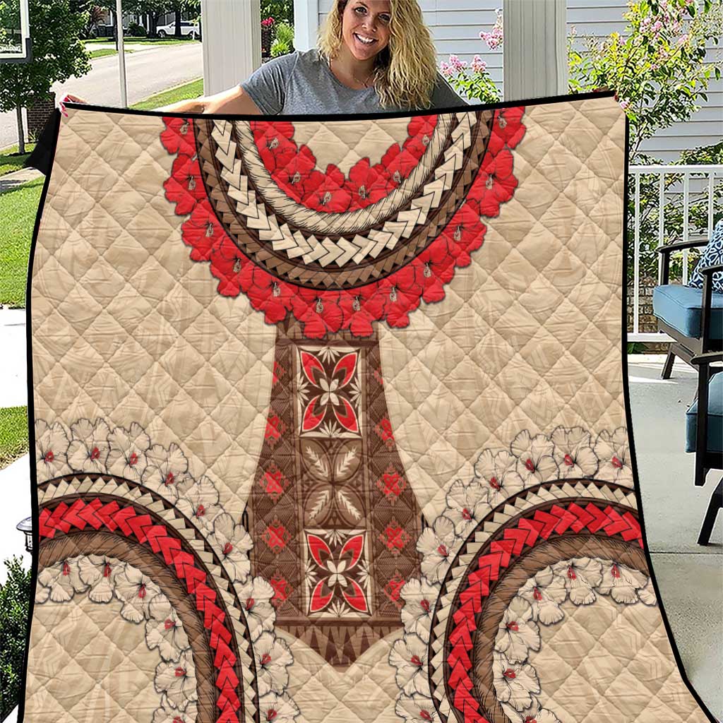 Samoa Language Week Quilt Samoan Motif With Red Hibiscus LT05 Beige - Polynesian Pride